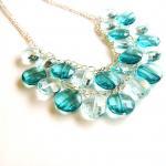 Teal Beaded Chain Dangle Necklace