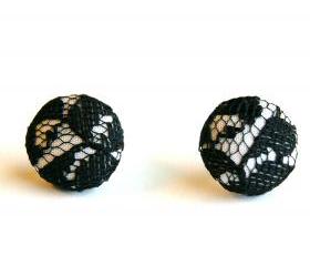 White and Black Lace Button Earrings