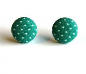 Green and White Polka Dot Earrings
