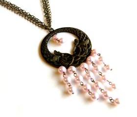 Light Pink Pearl and Brass Medallion Necklace