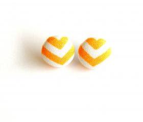 Orange and White Chevron Stud Earrings