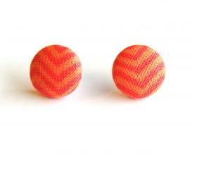 Orange Zigzag Button Covered Earrings
