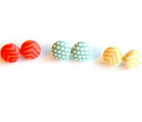 New Arrival Summer Fabric Button Covered Earring Set