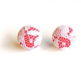Pink and White Lace Stud Earrings