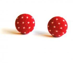 Red and White Polka Dot Button Studs