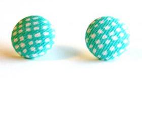 Robin Egg Blue Fabric Button Stud Earrings