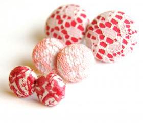 Pretty In Pink Fabric Button Stud Earrings Set