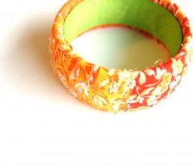 Orange Mixed Fabric Bangle Bracelet