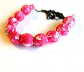 Pretty in Pink Fabric Beaded Necklace