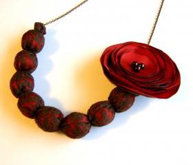 Auburn and Brown Lace Necklace with Removable Flower