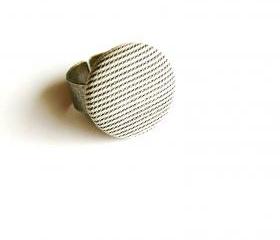 Black and White Stripes Button Ring
