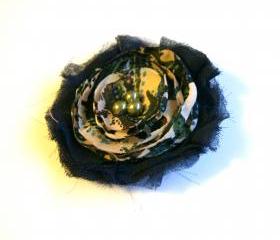 Navy Blue and Tan Flower Pin