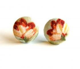 Large Flower with Pinks and Reds Button Earrings