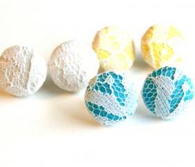 Spring Fabric Covered Button Earring Set