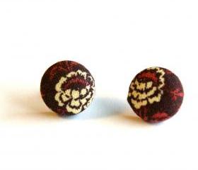 Red Wine Fabric Covered Button Earrings