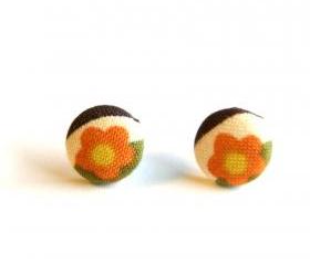 Orange and Yellow Flower Button Earrings