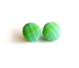 Mixed Greens Fabric Button Earrings