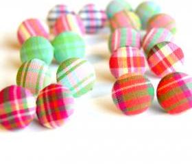 Plaid Fabric Button Earrings Set - Pick Your Pairs (3)