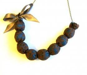 Blue and Brown Lace Bow Necklace