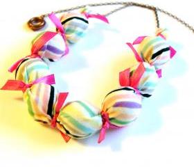 Pink Candy Stripe Fabric Wrapped Necklace