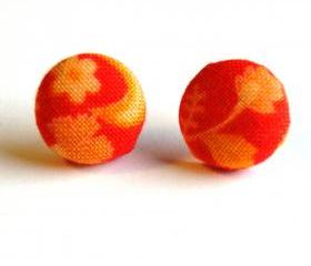 Orange and Red Fabric Button Earrings