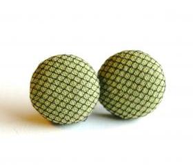Light Green and Black Tulle Button Earrings