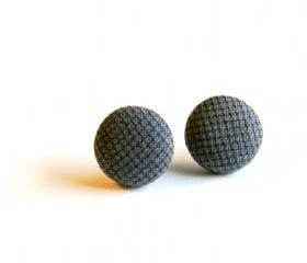 Dark Gray and Black Tulle Button Earrings
