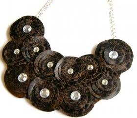 Chocolate Brown Faux Leather Bib Necklace