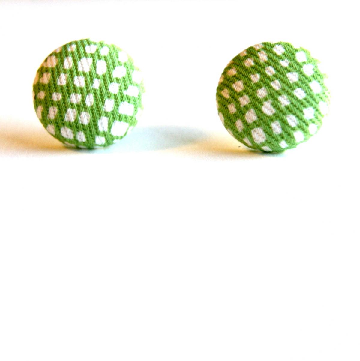 Spring Green Fabric Button Stud Earrings