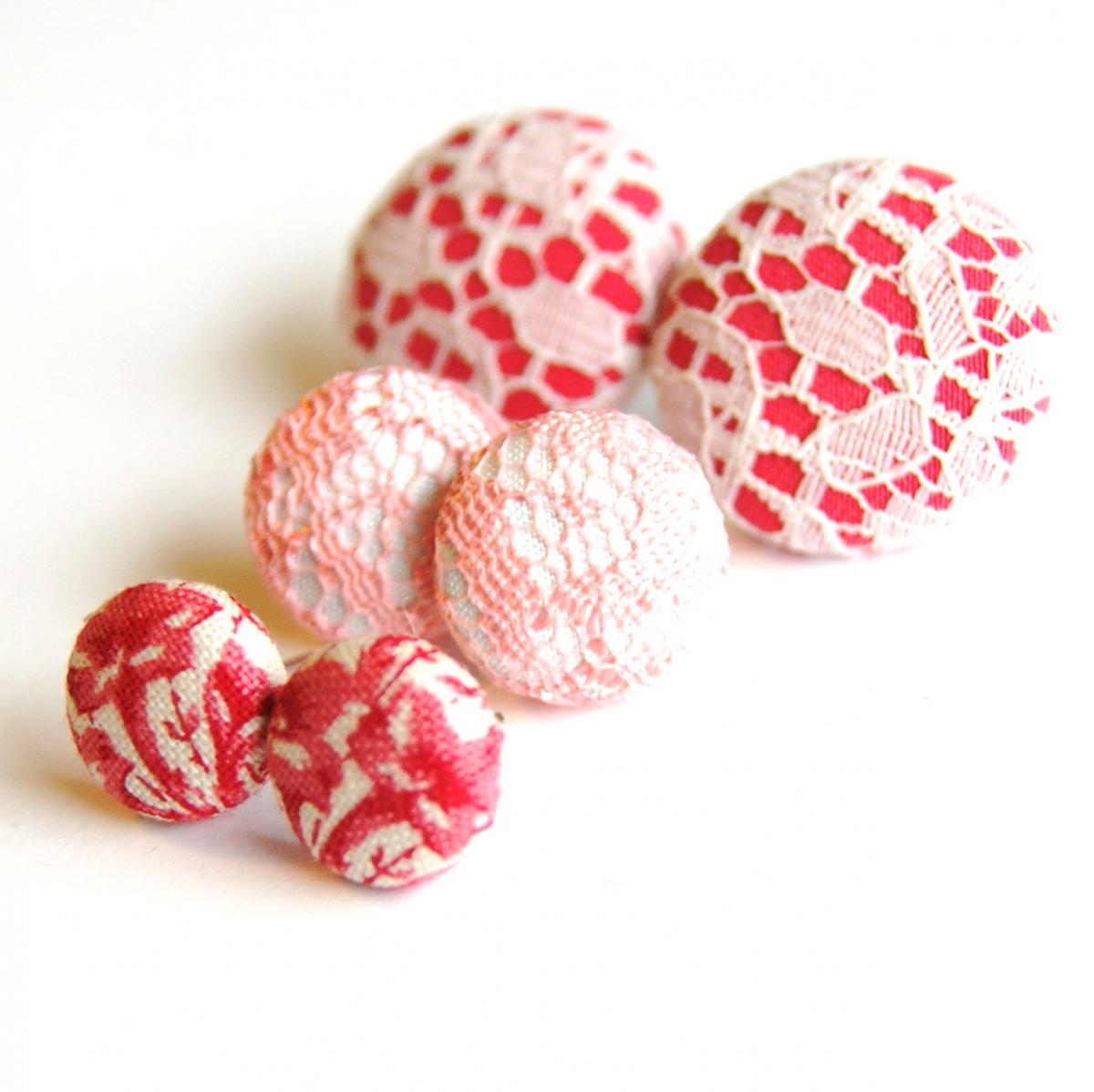 Pretty In Pink Fabric Button Stud Earrings Set