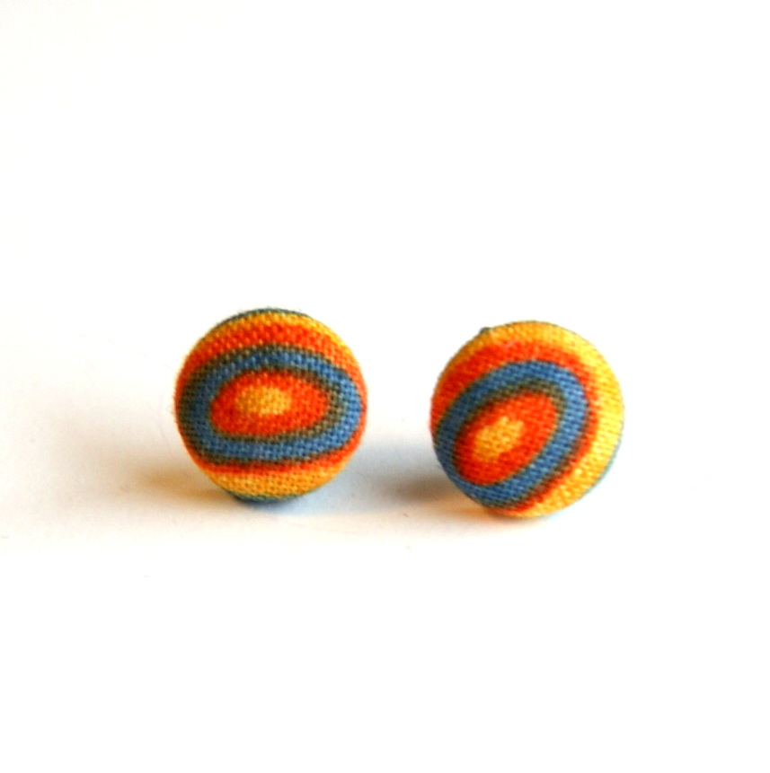 Fabric Circle Stud Earrings - Small