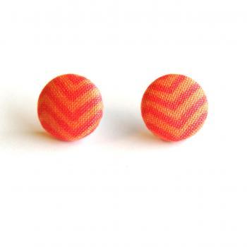 Orange Zigzag Button Covered Earrings