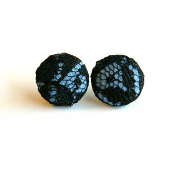 Black and Blue Lace Fabric Stud Earrings - Medium