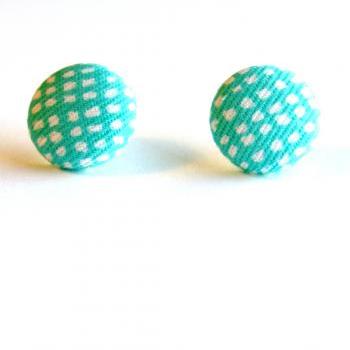 Robin Egg Blue Fabric Button Stud Earrings