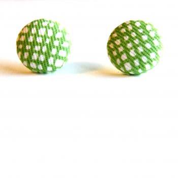 Spring Green Fabric Button Stud Earrings