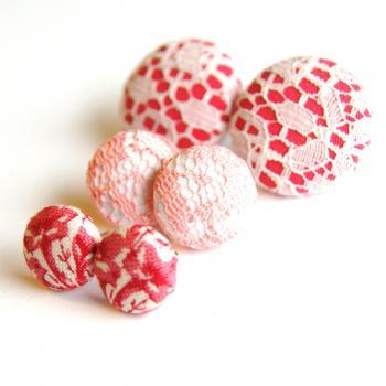 Pretty In Pink Fabric Button Stud Earrings Set