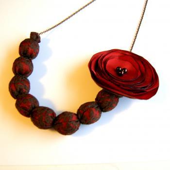 Auburn and Brown Lace Necklace with Removable Flower